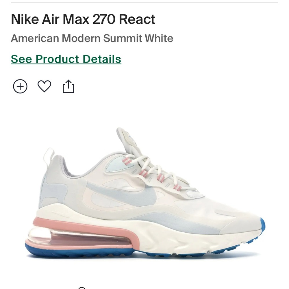 Nike White Pink Blue Air Max React 270